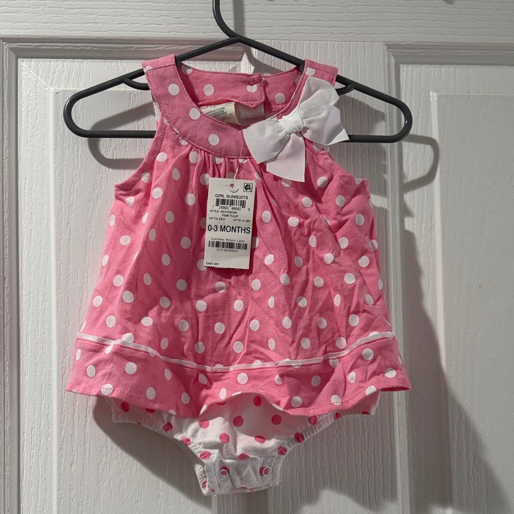 First Impressions Pink Polka Dot Dress with White Bow 0-3 months